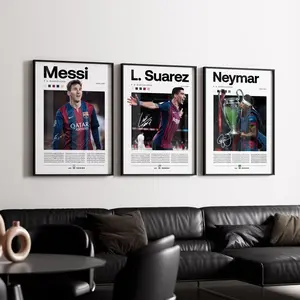 Messi Neymar Suarez set of 3 posters, Soccer Player Poster