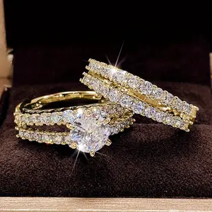 [Bridal Rings] 2pcs/set Synthetic Zirconia Bridal Wedding Rings |   6 Prong Setting Rings for Women Engagement Proposal Jewelry Gift (no box) engagement rings