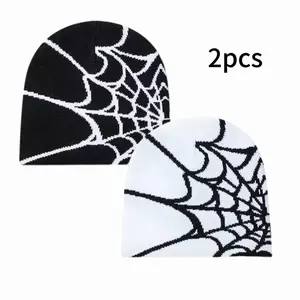 Spider Web Knit Beanie Skull Cap 2pcs Combo