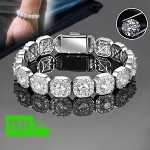 12mm Iced-Out Cluster Bracelet for Men and Women, 14K Gold Plated Luxury Tennis Bracelet with 5A Zircon, Hypoallergenic, Hip-Hop Bling Accessory, Free Gift Box, Perfect for Anniversary or Street Fashion