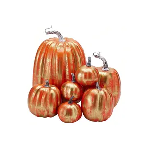7pcs Simulated Pumpkin Glossy Paint Lightweight Creative Reusable Foam Pumpkin For Decoration Prop Red Gold