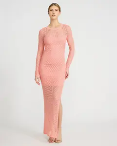 Express Crochet Crew Neck Long Sleeve Maxi Dress