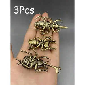 1pc/3pcs Vintage Brass Fake Beetle Desktop Ornament, Solid Copper Small Animal Clip, Tea Pet, Insect Bronze Decor Best Gifts