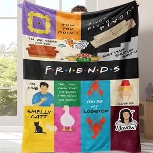Friends TV Show Flannel Blanket You're My Lobster Smelly Cat Pivot Quotes Print Central Perk Funny 90s Sitcom Aesthetic Soft Warm Fuzzy Throw Perfect for Sofa Bedroom Dorm Gift for Best Friend Suitable for all four seasons