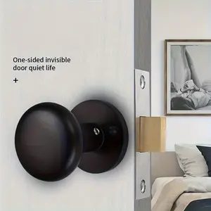 Matte Black Privacy Door Knob with Lock Reversible Keyhole-Free Knob for Bathroom Bedroom Invisible Interior Locking Doorknob