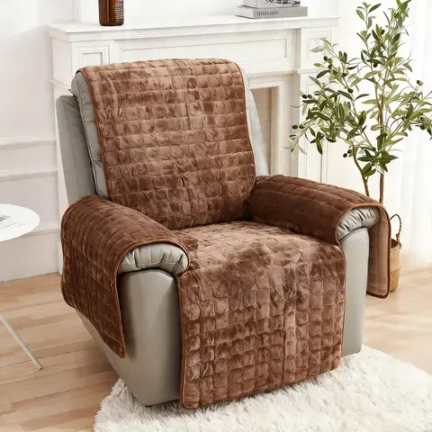 1pc Solid Polyester Velvet Recliner Couch Cover - Non-slip Anti-rollover Gentle Stretchy Single Sofa Cover, Removable, Machine Washable, Contemporary All-Seasons Indoor Home Decor, Plush Soft Seat Upgrade