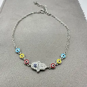 Hamsa Hand Protection Bracelet for Women – 925 Silver, Adjustable 17 cm to 19 cm