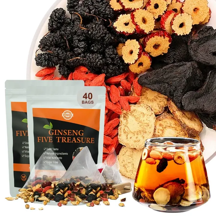40 Teabags Kidney Tea Formula Ginseng Six Treasure Tea, Ginseng & Mulberry Herbal Tea, Kidney Cleanse Detox, Traditional Chinese Herbal Tea Bags, Five Treasures Teas For Men Women