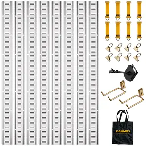 CAMMOO 5FT E-Track Rail Kit, Includes 8 Rails, 2 Double Hooks & 1 Tire Bracket, 8 O-Rings, 8 D-Rings with Tie Down, 1 Storage Bag, 2200lbs Load Capacity for Trailers, Trucks, Vans, Garage, Silver