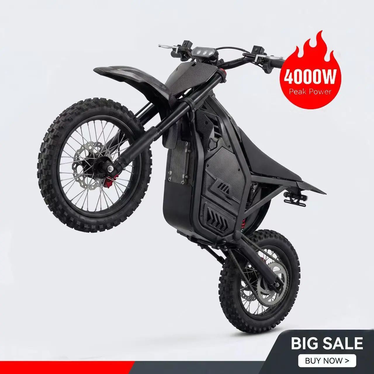 Electric Off-Road Motorcycle for Teens & Adults - 4000W Peak Power, 48V 23Ah Removable Battery, 40-mi Range, 45 MPH Top Speed, Front Suspension, 14/12-Inch Off-Road Tires, LED Headlight, Safety Warning Lights