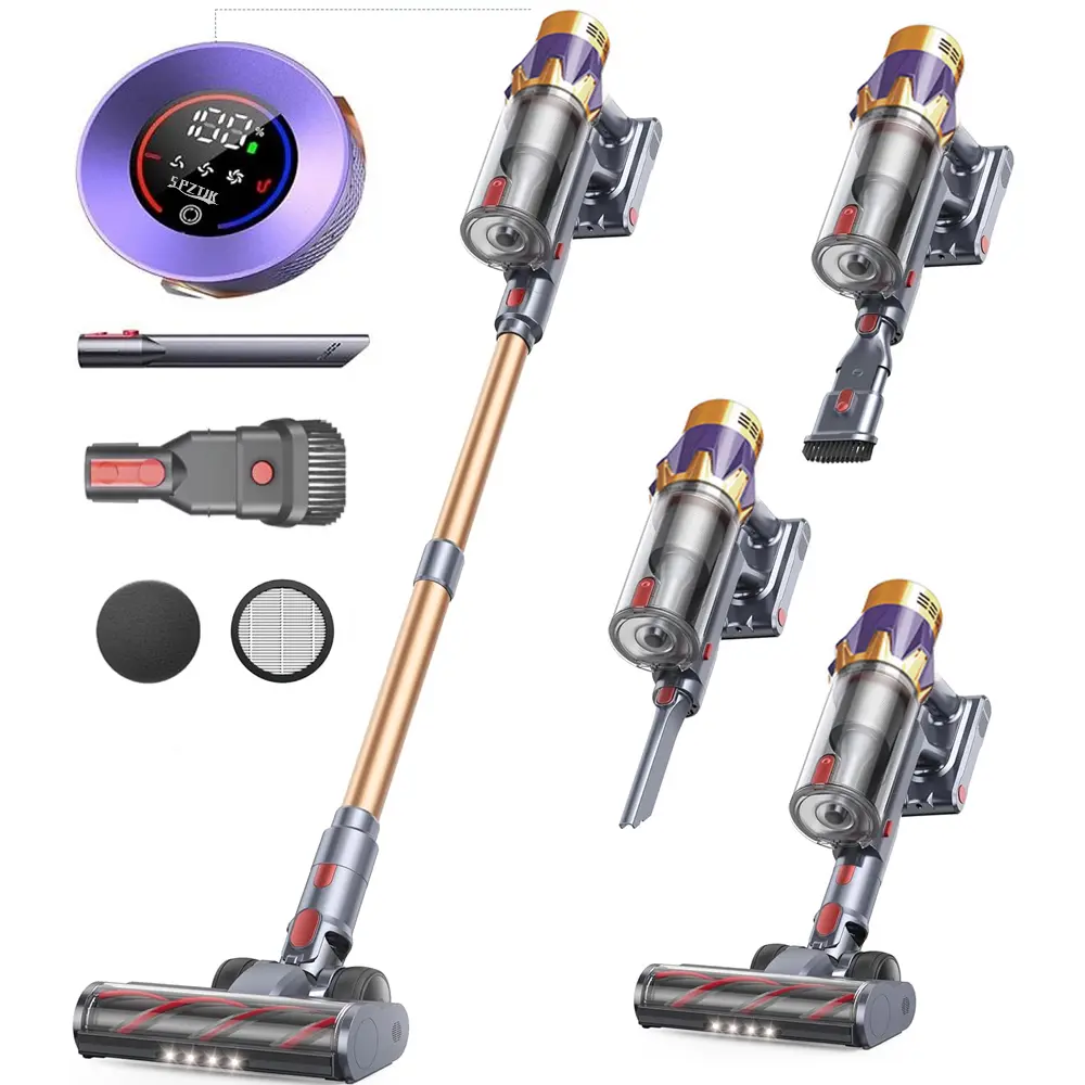 SPZTJK  Cordless Vacuum, Cleans Hard Floors and Carpets,Detangles, Converts to Handheld, 550W, 3 Power Modes, Powerful Stick Vacuum with 45min