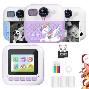 Learn & Play Camera for Kids, 1080P Selfie Video with Unicorn Theme, 2.4 Touchscreen & Instant Printing, Travel Toy with Music & Games for Ages 3-12  ( ﻿With a 32GB Card ）