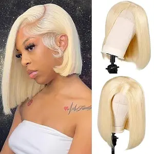 613 Blonde Bob Wig Human Hair 180 Density Straight Lace Front Wigs Human Hair Pre Plucked 613 Lace Front Wig Human Hair Short Blonde Wig 13x4 HD Lace Frontal Short Bob Wigs for Black Women