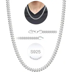 S925 Sterling Silver 3mm/5mm Thick Cuban Chain Men Sturdy Mens Silver Gold Chain Non-Fading Cuban Chain Necklace Valentine Jewelry Gifts