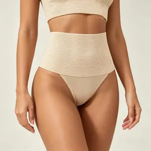 Women's High Waisted Tummy Control Thong | Seamless Shapewear Panties for Under Dresses | No Show Compression Underwear | Ribbed Wide Band Cheeky Briefs | Everyday Invisible Body Shaper Slimming Basics Multi-Color
