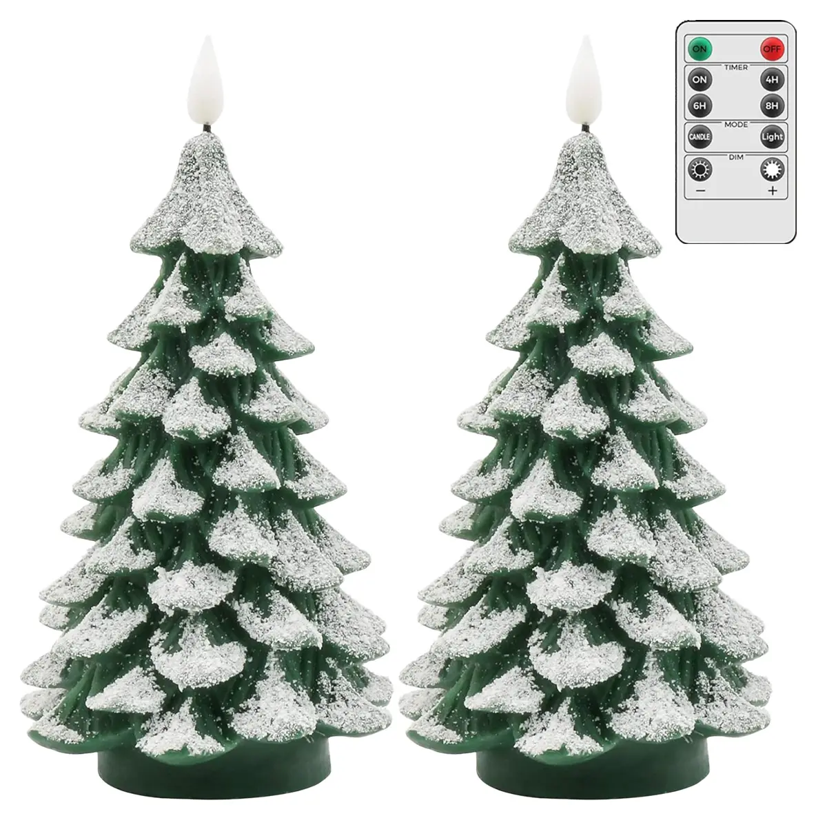 7.5 in Flameless LED Christmas Tree Candle Lights - Remote Timer, Real Wax, Battery-Operated, Flickering, Easy to Wrap - Indoor Home Decor for Family, Teachers Xmas Gifts, Wall, Window Decor Lighting (Includes Batteries)