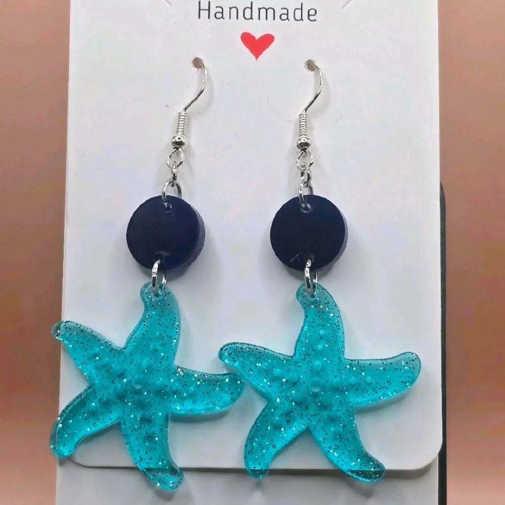 7) Glittery Blue Starfish Earrings
