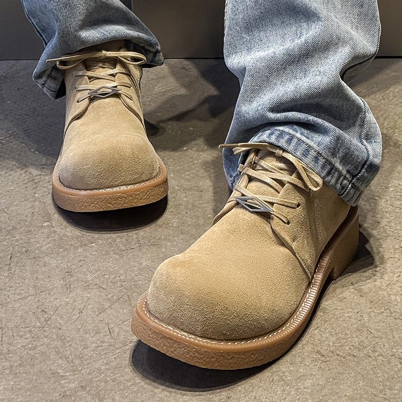 Men's Retro Platform Suede Shoes Big Toe Work Style Street Fashion Slim Leg