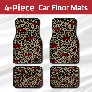 4Pcs Leopard Print Red Cherry Car Floor Mats, Bold Fruity Automotive Interior Liners, Non-Slip & Durable, Fits Trucks, Sedans, SUVs, Trendy Car Decor for Women, Perfect Gift for Car Lovers & Christmas accessories feminine dark