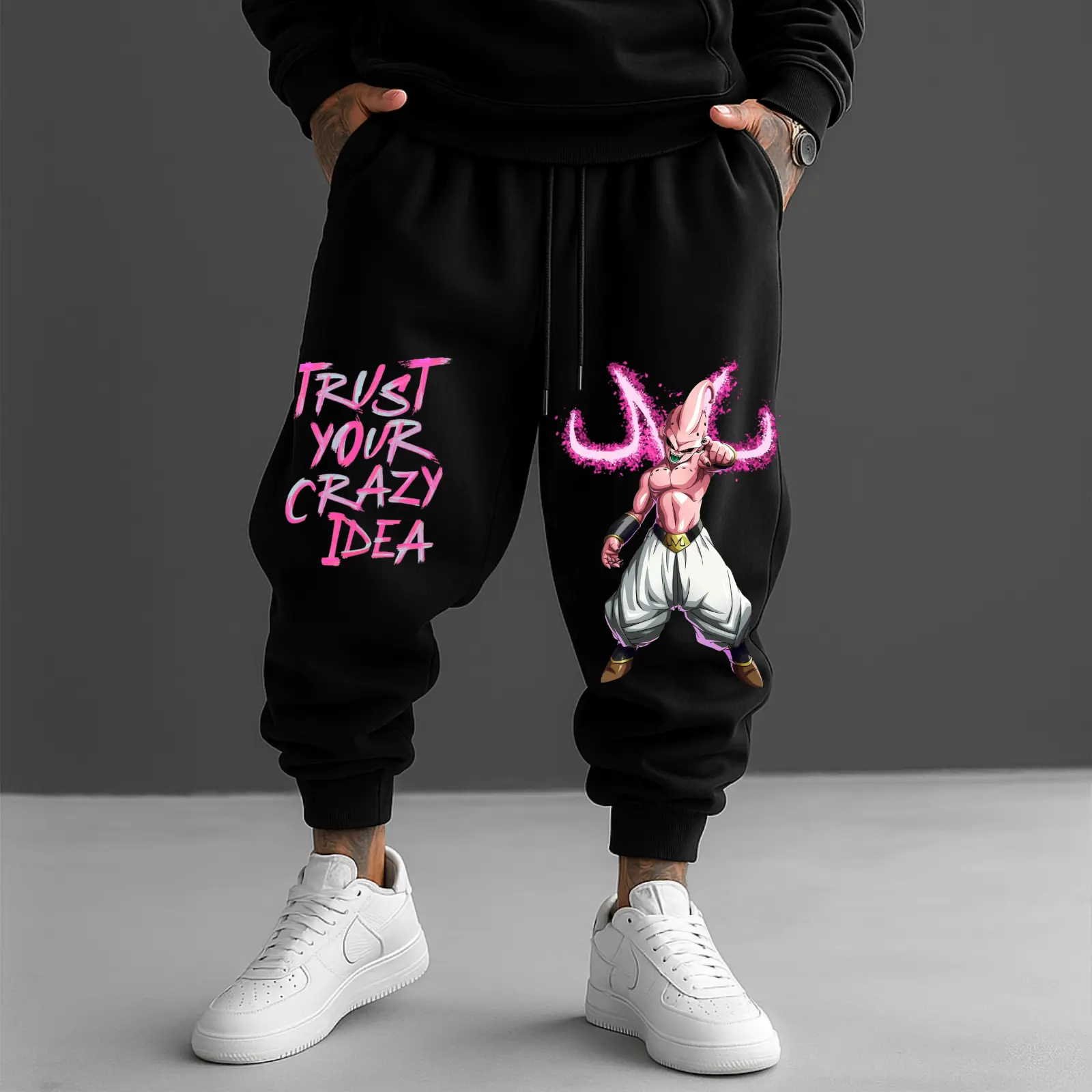 Unisex Majin Buu Sweat Pants, Dragon Ball Sweat Pants, Majin Buu Goku Gogeta Cotton Pant For Fan Anime Lover Soft Breathable Cotton Blend Regular Fit With Elastic Waistband And Adjustable Drawstring