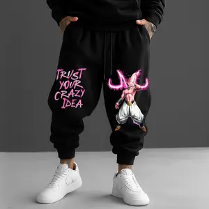 Unisex Majin Buu Sweat Pants, Dragon Ball Sweat Pants, Majin Buu Goku Gogeta Cotton Pant For Fan Anime Lover Soft Breathable Cotton Blend Regular Fit With Elastic Waistband And Adjustable Drawstring