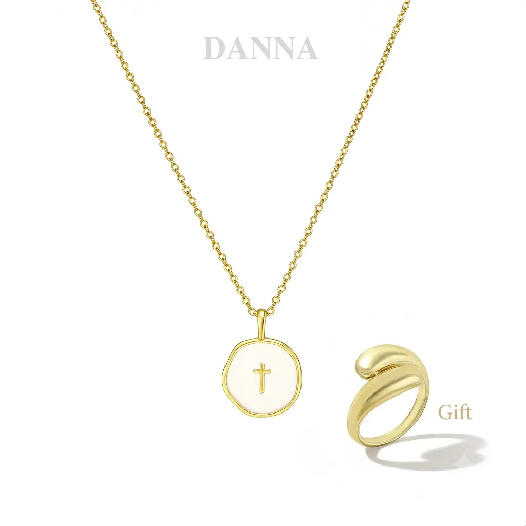 Danna Jewelry 18K Gold Plated Necklace for Women, Waterproof Non-Tarnish Jewelry, BOGO - Buy 1 Get 1 Free Ring, Complete Gift Set with Box, Bag & Message Card, Birthday Anniversary Gift for Her Cross Pendant