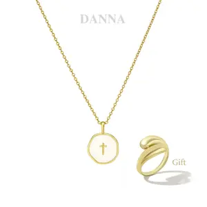 Danna Jewelry 18K Gold Plated Necklace for Women, Waterproof Non-Tarnish Jewelry, BOGO - Buy 1 Get 1 Free Ring, Complete Gift Set with Box, Bag & Message Card, Birthday Anniversary Gift for Her Cross Pendant