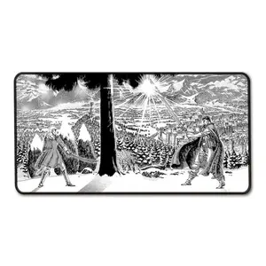 Anime Line Art Mousepad, Extra Large Desk Mat with Monochrome Battle Scene Design, Anti-Slip Rubber Base