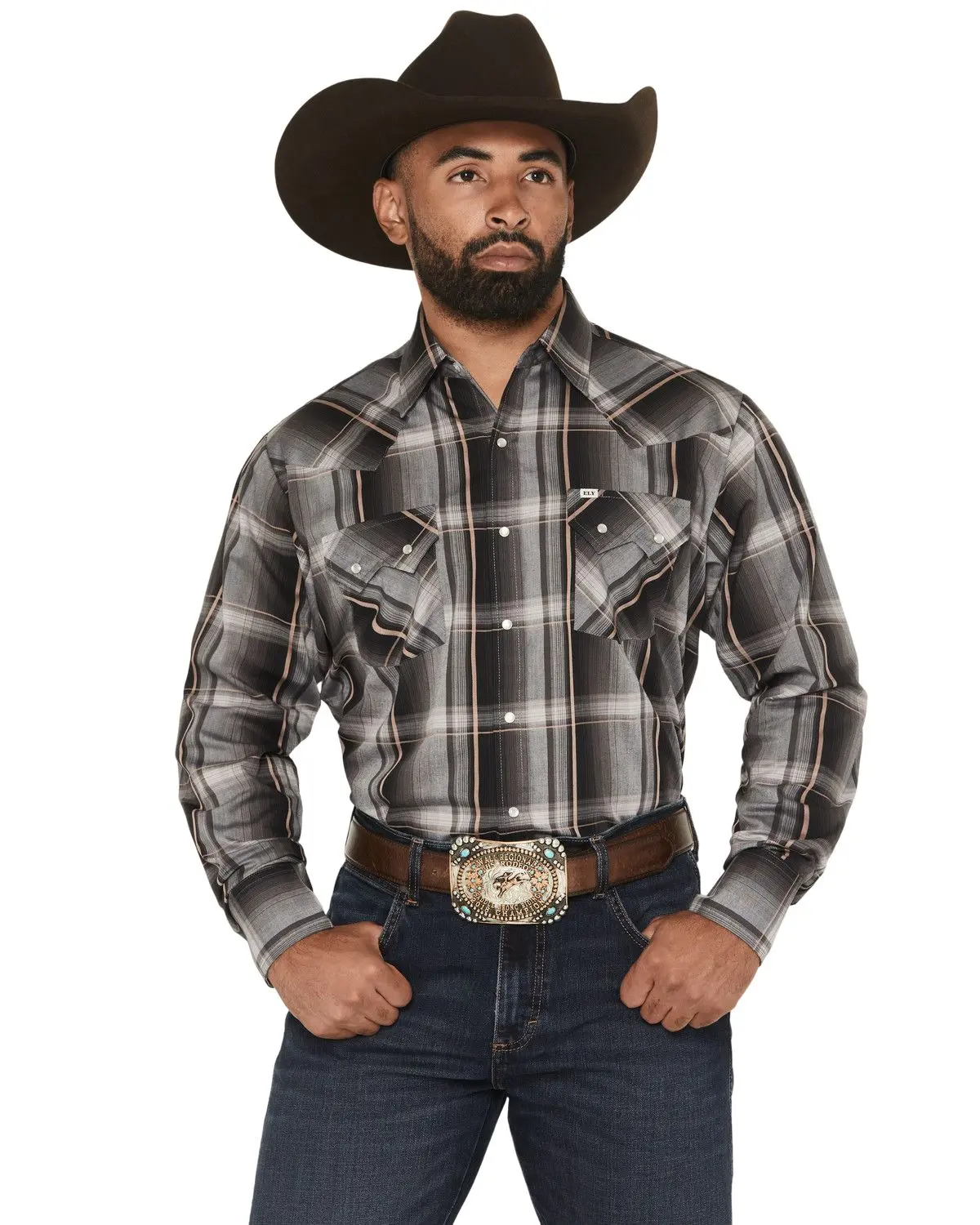 Ely Walker Men's Men'S Plaid Print Long Sleeve Pearl Snap Western Shirt - 2029301-Bk