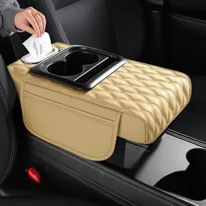 summervibes memory foam auto Car Glove Compartment Cover Waterproof Wear-Resistant PU Leather Central Armrest Heightening Pad Tissue Box Storage Bag Water Cup Holder Multi-Functional Armrest Pad