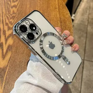 Suitable for Iphone16 Phone Case Electroplating with Lens Protector Apple 16e Transparent Magnetic MagSafe Protective Case