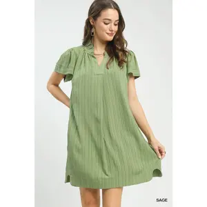 Umgee Flutter Sleeve V-Neck Shift Dress