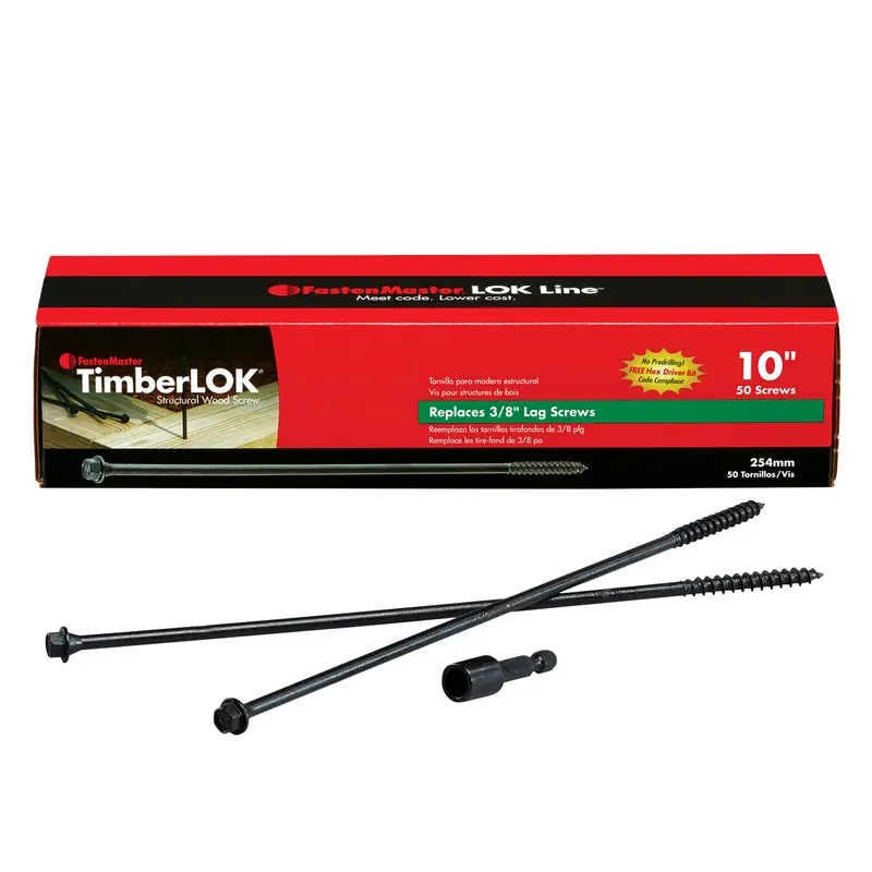 FastenMaster 5018982 10 in. Steel Timberlok Hex E-Coat Structural Wood Screws for Decks - Tapered Head, No Predrilling, 50-Pack (212 MAIN)