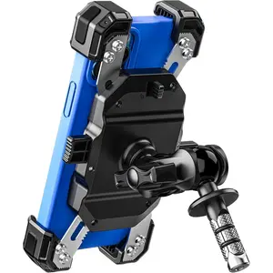 Fork Stem Phone Mount, 1s Auto Lock & Release, Anti-  Phone Holder with  Alloy 1" Ball Short Arm, for 12-25.4mm Diameter Fork Stems, for 5.4"-7" Cellphones