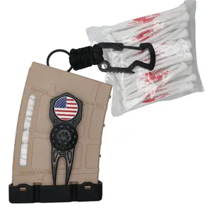 TeeMags Lock n Load Bundle, Tan Golf Tee Holder with Fidget Divot and Tees