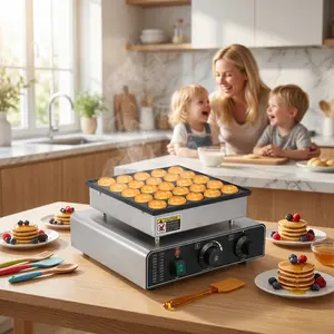 【GARVEE】Mini Muffin & Dutch Pancake Maker, 25-50 Hole Stainless Steel Electric Machine, Non-Stick Surface, 1.8" Diameter, 50-300°C Temp & Time Control, Ideal for Home & Restaurant Use, 850W, 110V