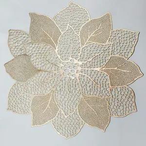 Round Placemats for Dining Table Set of 6 Pressed Vinyl Metallic Table Mats Hollow Out Hibiscus Flower Place Mats for Dinner Decor Holiday Wedding Accent Centerpiece