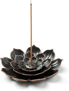 Incense Burner, Incense Holder for Sticks, Brass Lotus Incense Stick Holder and Detachable Ash Catcher
