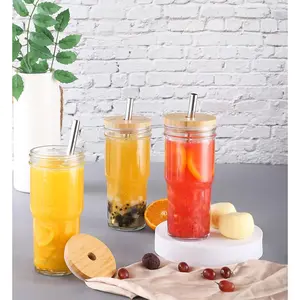Nifogo 24Oz Glass Tumbler with Handle, Lids and Straws, Iced Coffee Cup Glass Water Bottle Drinking Glasses for Smoothie Travel Coffee Mug #Summer vibes