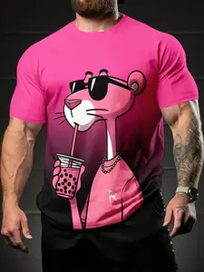 Men's 3D cartoon gradient print crew neck Fitted T-shirt, summer street style sports short sleeve