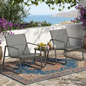 3-Piece Outdoor Patio Furniture Set, Patio Conversation Set With Tempered Glass Table And 2 Comfort Chairs, Rust Resistant Frame With Adjustable Non-Slip Feet, Ideal For Garden Balcony Poolside Backyard Leisure Decor, Summer Outdoor Seating Furnishing For