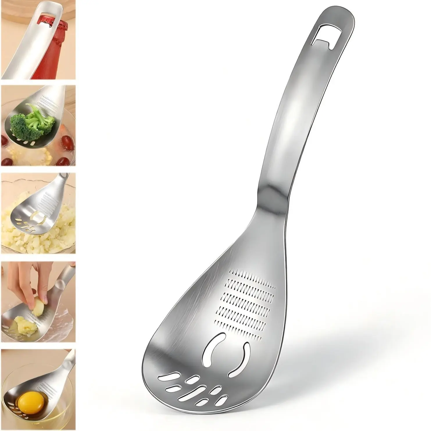 Multi-Functional Grater Spoon, 304 Stainless Steel Garlic Ginger Grinder, Reverse Grinding Design, Efficient Kitchen Utensil, Food Grade Stainless Steel, Home Kitchen Use