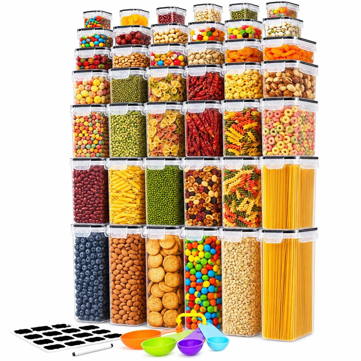 AISOON 68/32 PCS BPA-Free Plastic Food Storage Container Set - Airtight Resealable Lidded Plastic Canisters, Grain Dispenser, Stackable Multipurpose Food Organizer for Pantry, Fridge Organization, Kitchen Gadgets, Storage Organizer, Organizer Storage