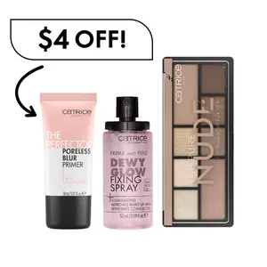 Best Sellers Bundle - Dewy Glow Finishing Spray, Pure Nude Eyeshadow, Poreless Blur Primer Flawless Makeup