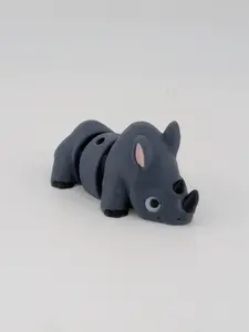 🦏✨ Mini Flexi Rhino Keychain Buddy! 🤏 2.5" Articulated "Crash" Pocket Fidget 🌍🥨