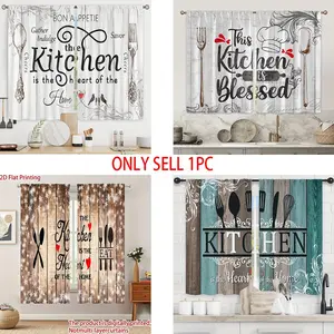 2 pieces vintage kitchen blessing printed curtains, Home Decoration Curtain, Window decorations supplies - translucent polyester, decorative art style, pole bag design, suitable for kitchen, dining room and café decoration