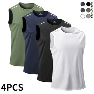 Men's 4-Pack   - Breathable, Quick-Dry Sleeveless Shirt, Suitable for Summer Gym, Running, and Training, Crew Neck, Polyester Fiber, Black/White/Navy Blue, Athletic Wear High Elasticity Lifestyle Beater Set Majin Vegeta Dragon Ball Tees tank tops,summervi