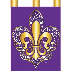 212 MAIN Purple & Gold Fleur De Lis Damask Print Large Banner Flag - Ideal for Boating, Water Sports Enthusiasts, Outdoor Gifting, Flags