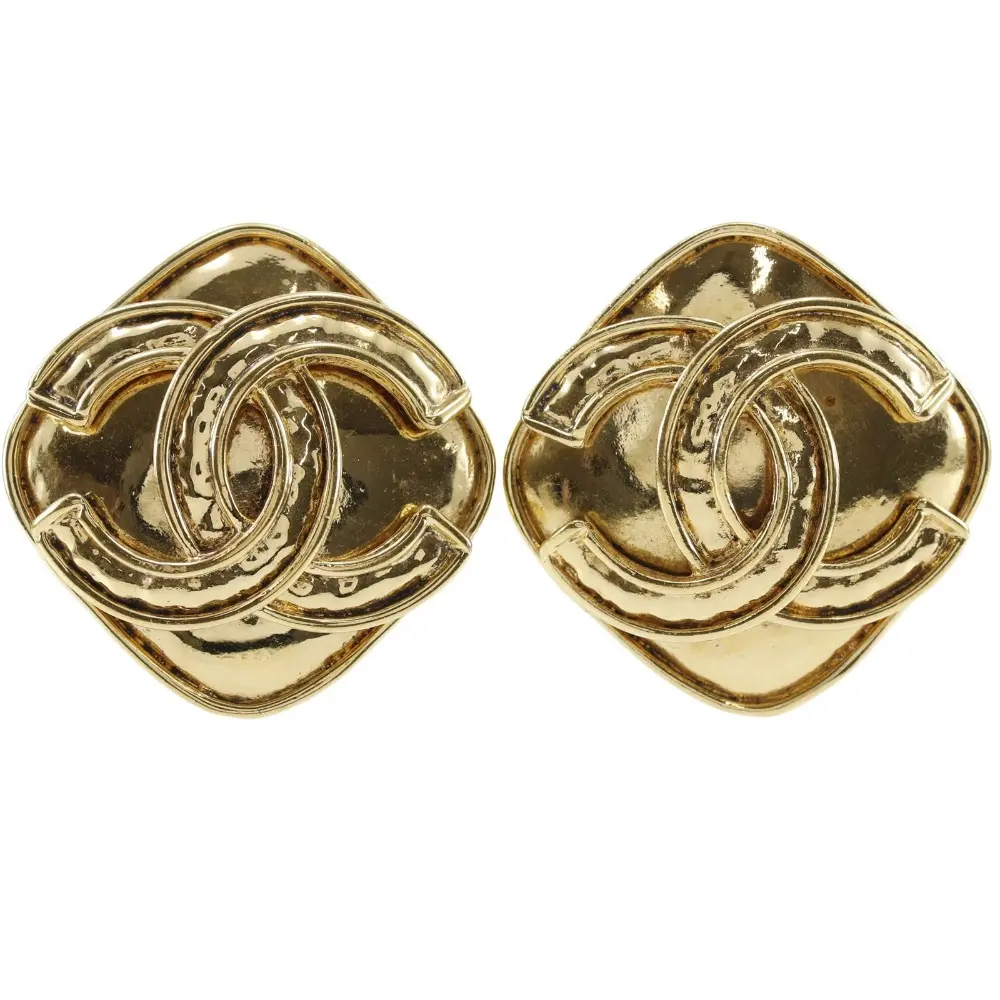 Pre-owned Loewe Stainless Small Leather Goods Chanel Coco Mark Earrings Gold Plated 94P