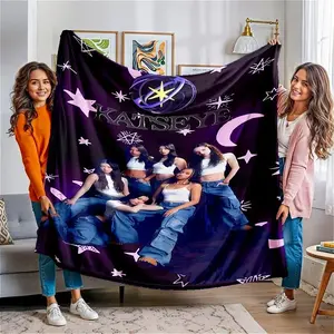 Katseye Girl Group Photo Flannel Throw Blanket Kpop Inspired Purple Star Moon Design Soft Cozy Plush Blanket For Couch Bed Room Decor Perfect Gift For Katseye Fans 2026